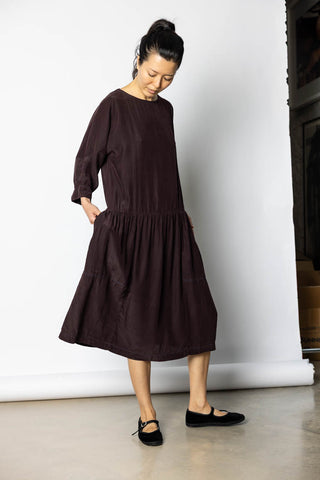 Garment Dyed Silk Drop Waist Dress - Pecan