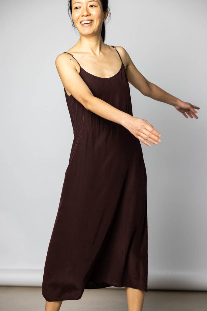 Garment Dyed Silk Slip Dress - Pecan