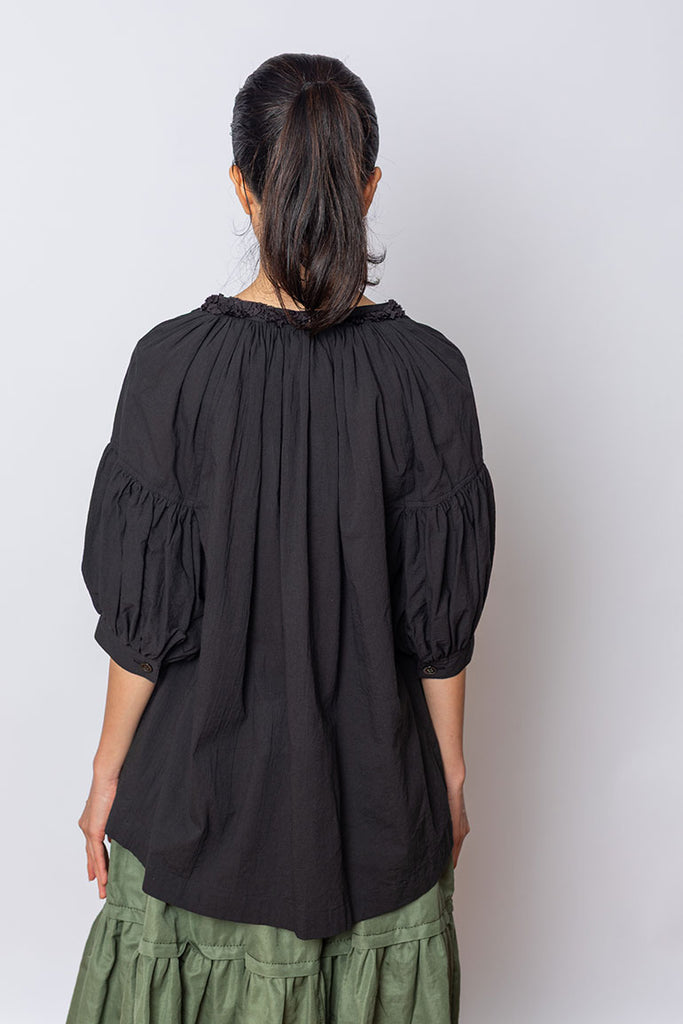 Gathered Pop Over Blouse - Black
