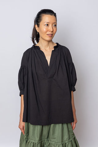 Gathered Pop Over Blouse - Black