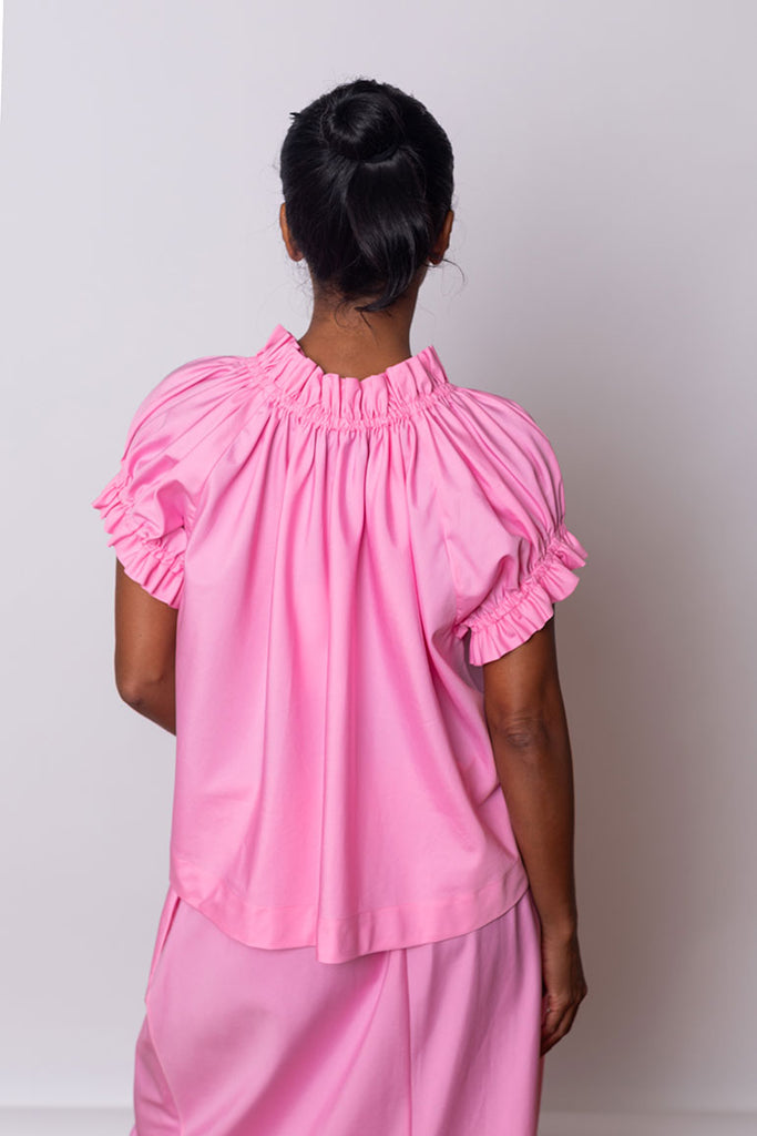 Gathered Ruffle Tulip Top - Bright Pink