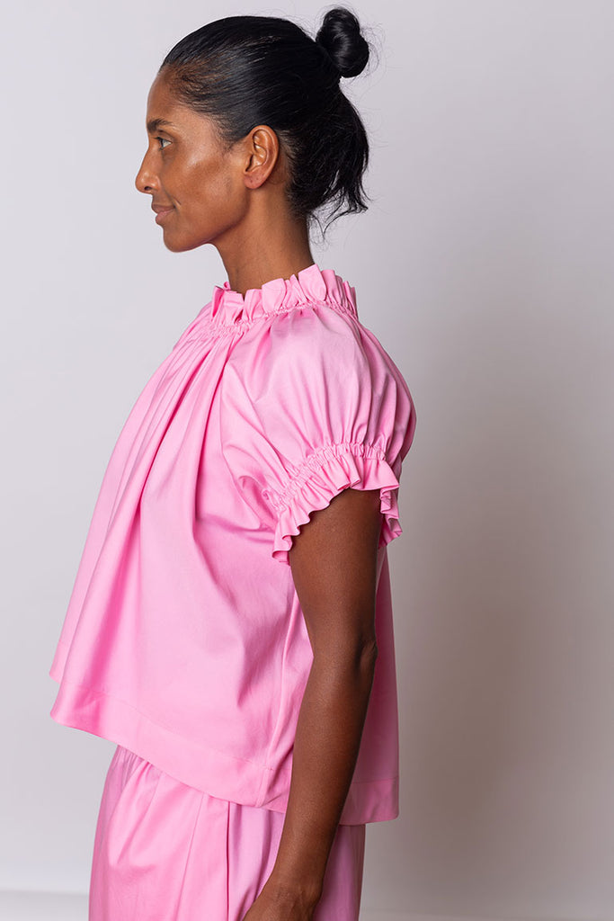 Gathered Ruffle Tulip Top - Bright Pink