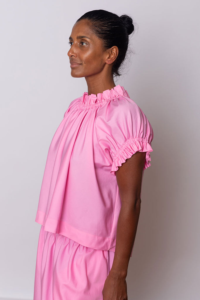 Gathered Ruffle Tulip Top - Bright Pink