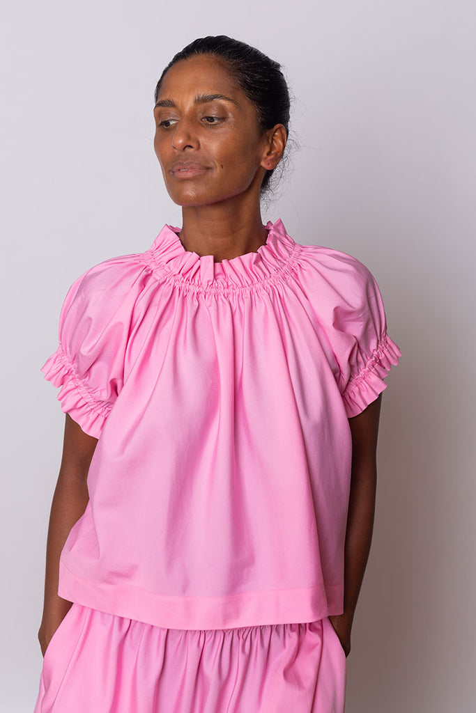 Gathered Ruffle Tulip Top - Bright Pink