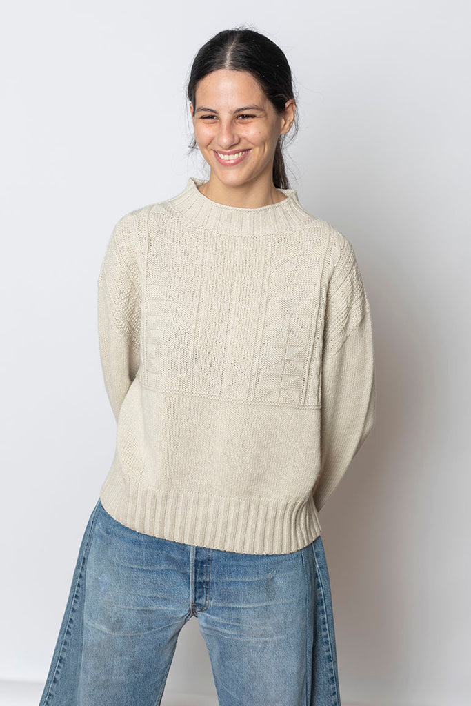 Geo Wool Cotton Gansey Sweater - Bone