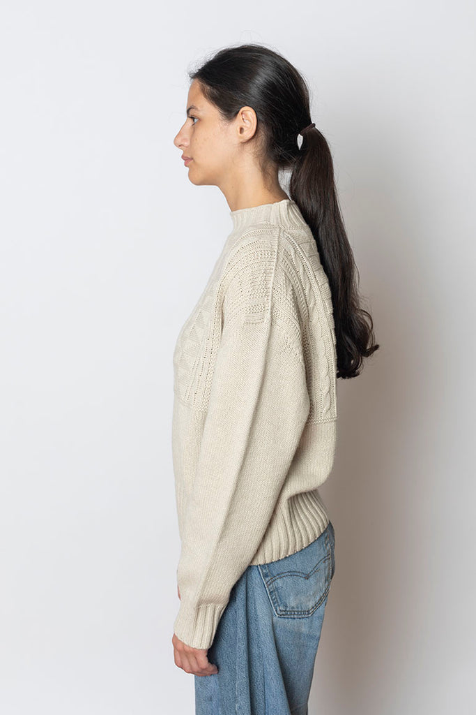 Geo Wool Cotton Gansey Sweater - Bone
