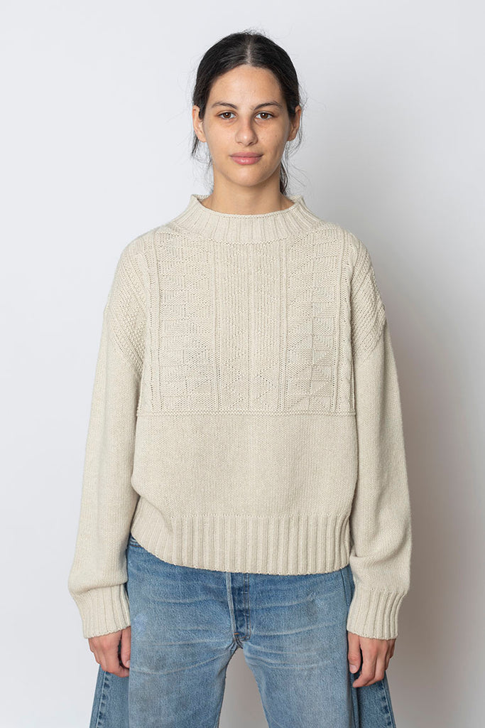 Geo Wool Cotton Gansey Sweater - Bone