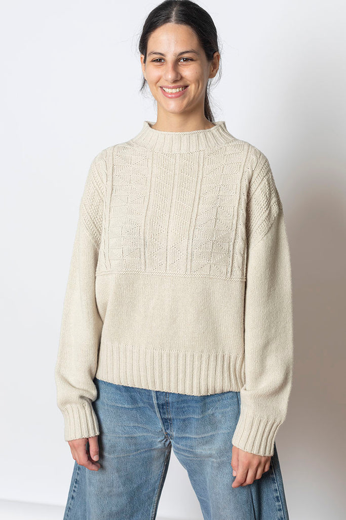 Geo Wool Cotton Gansey Sweater - Bone