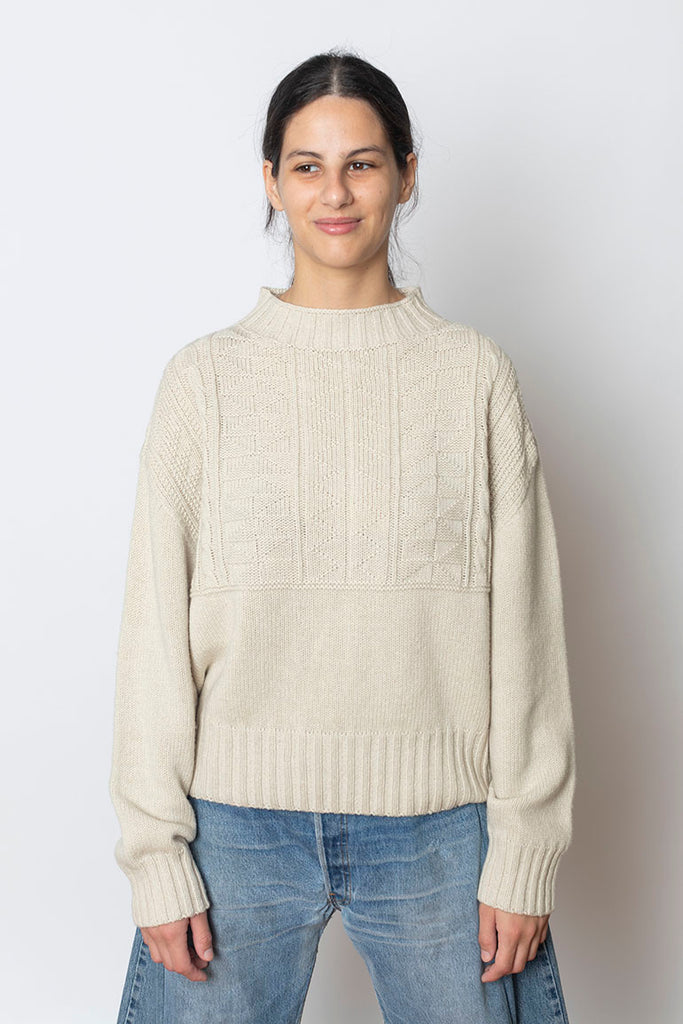 Geo Wool Cotton Gansey Sweater - Bone
