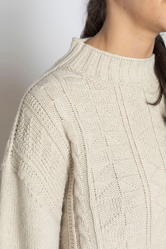 Geo Wool Cotton Gansey Sweater - Bone