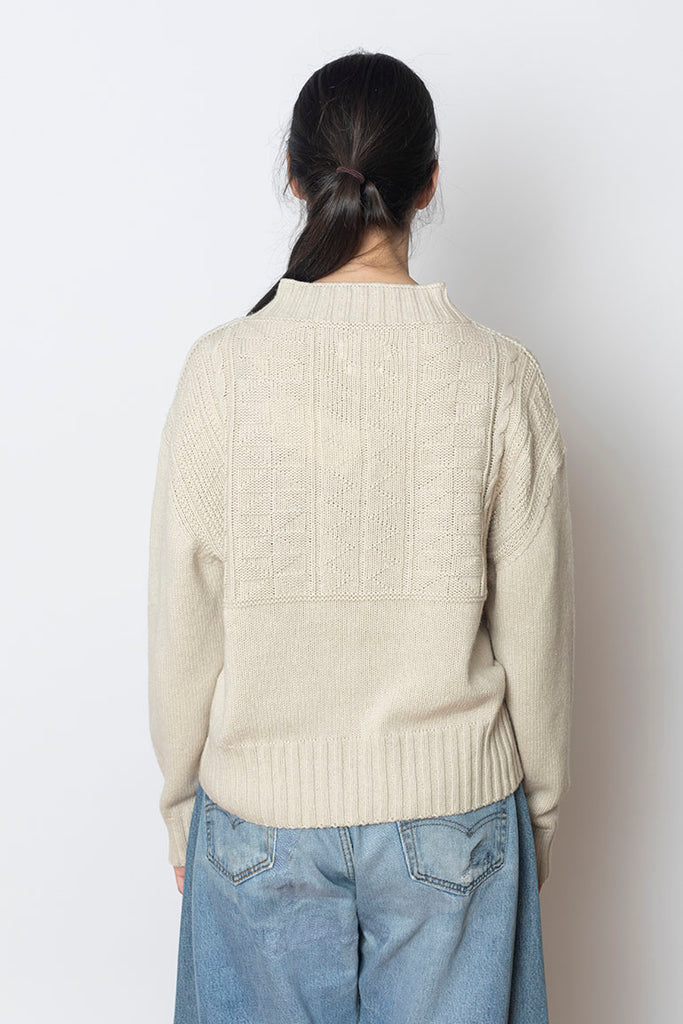 Geo Wool Cotton Gansey Sweater - Bone