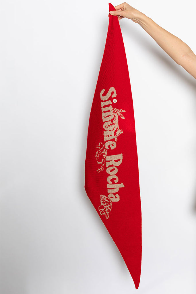 Graphic Logo Knit Neckerchief - Red/Oatmeal