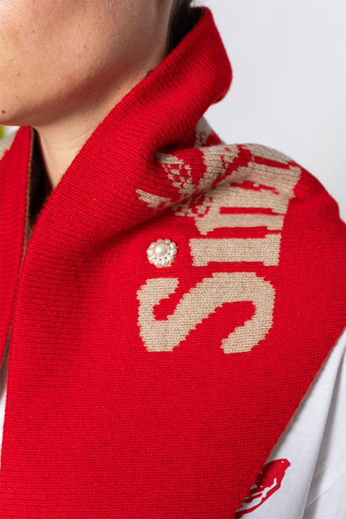 Graphic Logo Knit Neckerchief - Red/Oatmeal