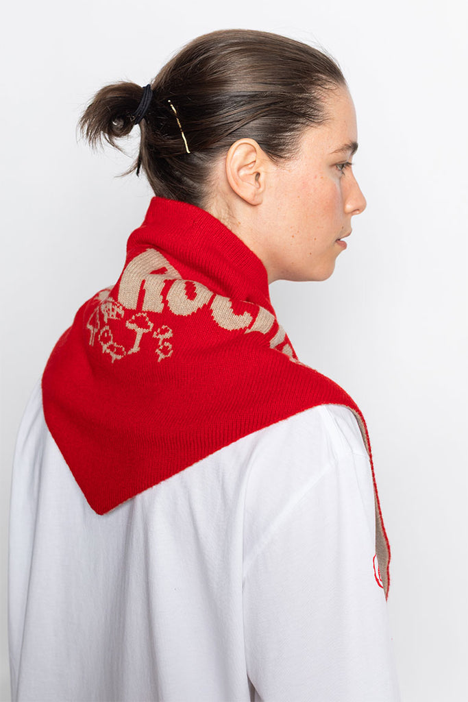 Graphic Logo Knit Neckerchief - Red/Oatmeal