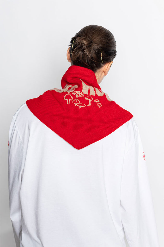 Graphic Logo Knit Neckerchief - Red/Oatmeal