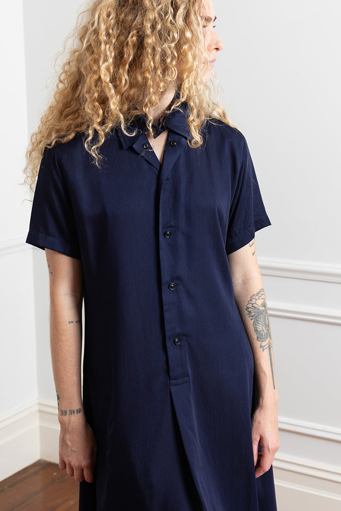 Half Sleeve Shirt Dress - Navy