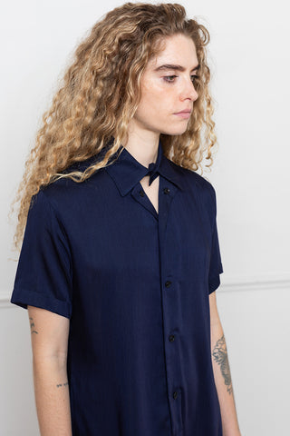 Half Sleeve Shirt Dress - Navy
