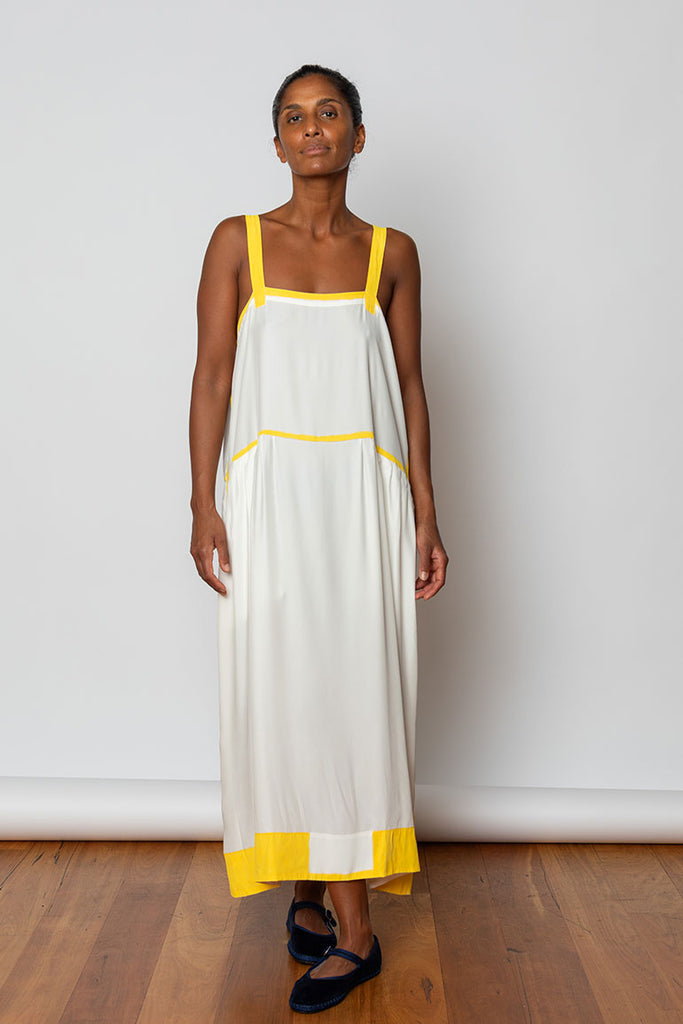 Hand Painted  Silk Sunshine  Dress - White/Yellow