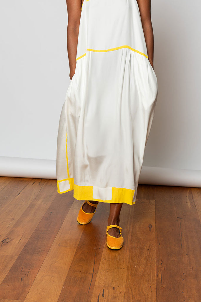 Hand Painted  Silk Sunshine  Dress - White/Yellow