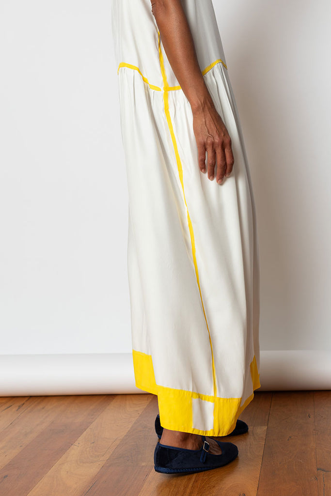 Hand Painted  Silk Sunshine  Dress - White/Yellow