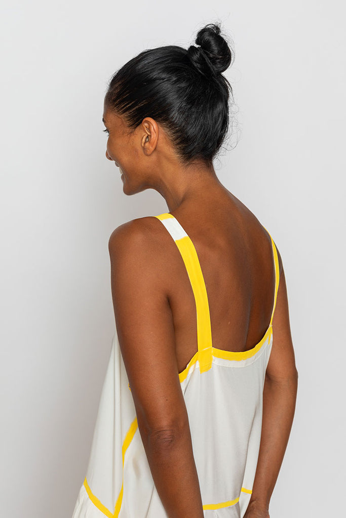 Hand Painted  Silk Sunshine  Dress - White/Yellow