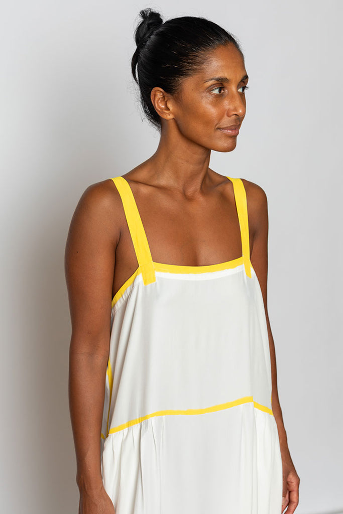 Hand Painted  Silk Sunshine  Dress - White/Yellow