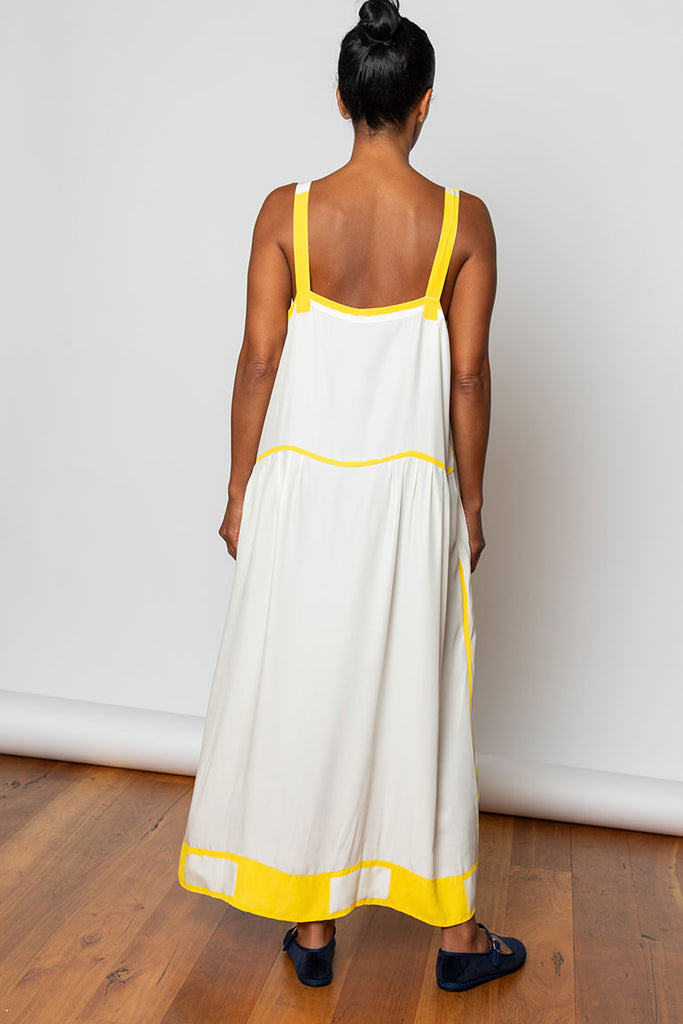 Hand Painted  Silk Sunshine  Dress - White/Yellow