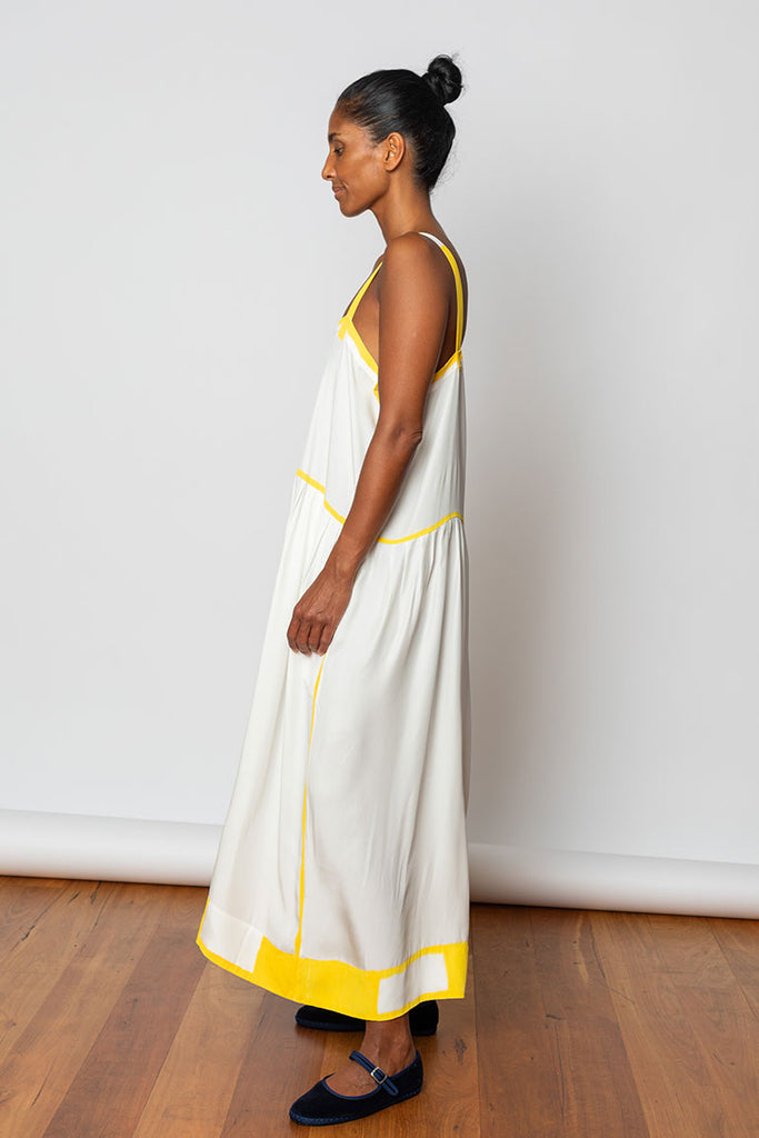 Hand Painted  Silk Sunshine  Dress - White/Yellow