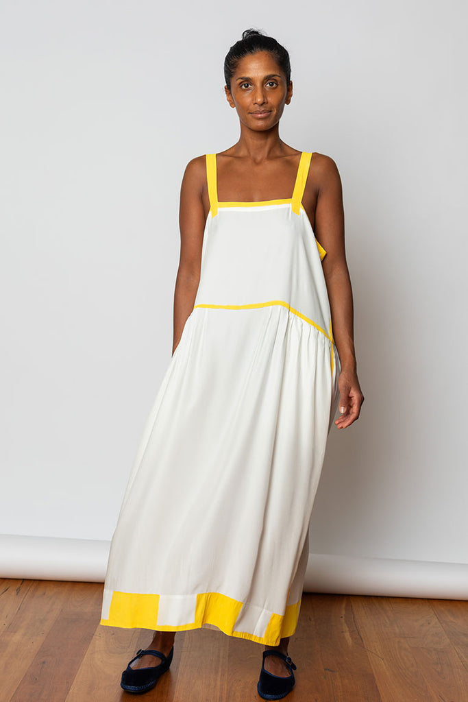 Hand Painted  Silk Sunshine  Dress - White/Yellow