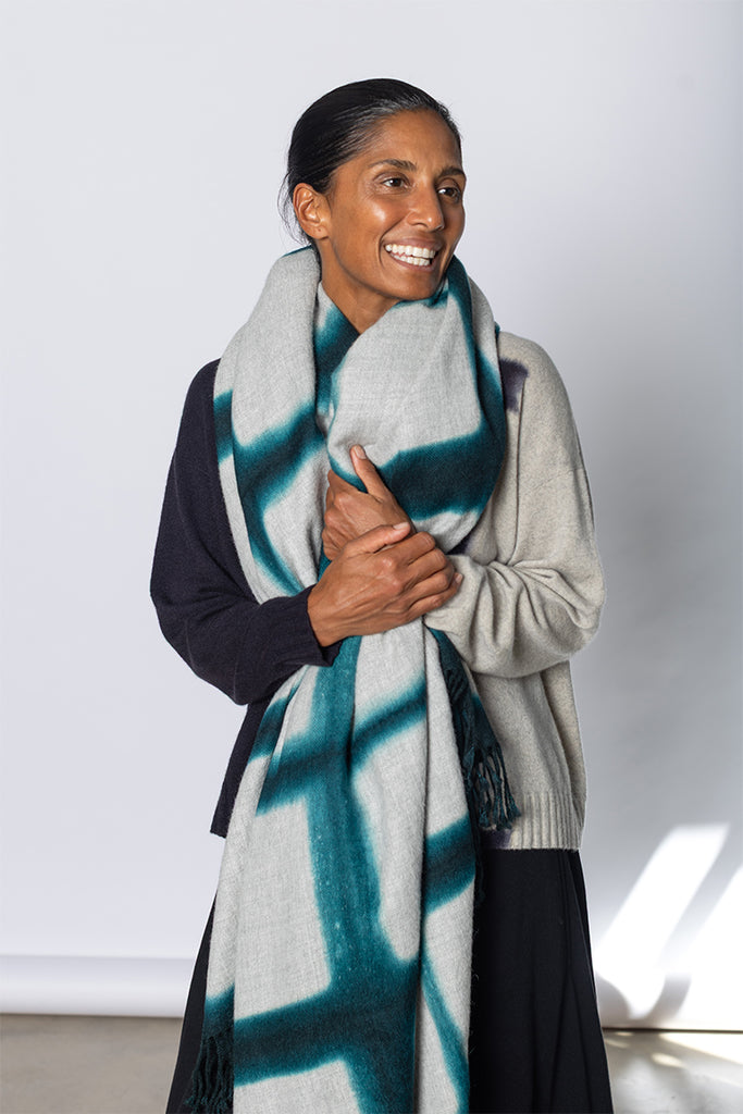 Hand Woven Baby Alpaca Throw - Spruce/Light Grey