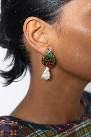 Handmade Painted & Pearl Earrings - Forest
