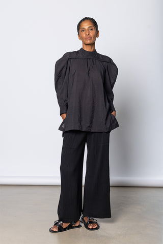 Hatching Pleats Wide Leg Pants - Black
