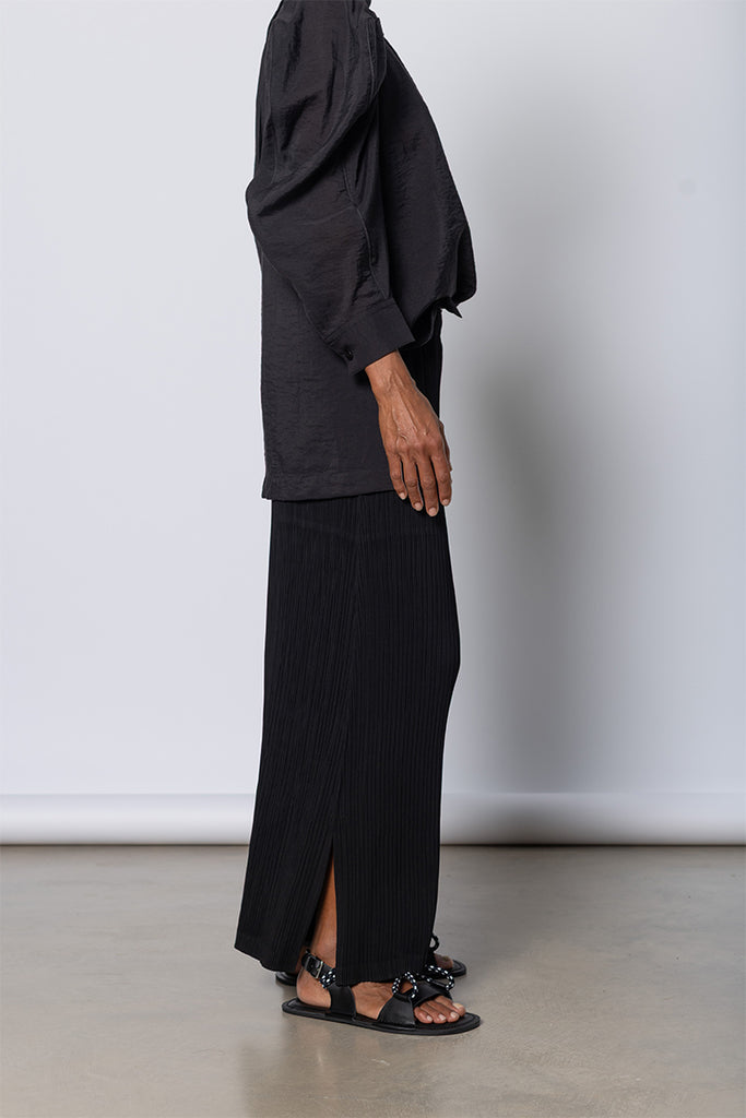 Hatching Pleats Wide Leg Pants - Black