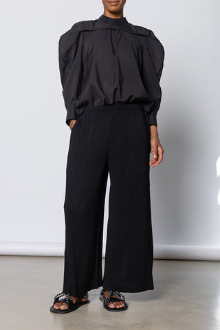 Hatching Pleats Wide Leg Pants - Black