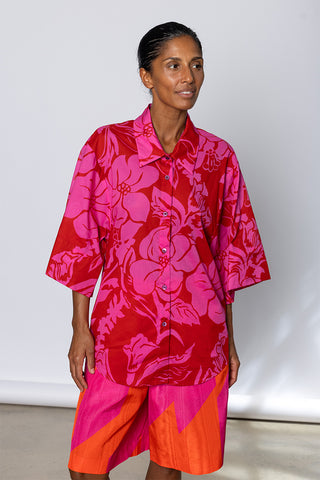 Hawaiian Floral Clea Shirt - Fuchsia