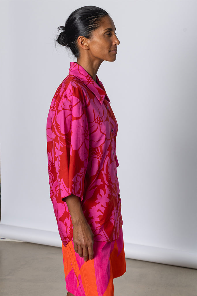 Hawaiian Floral Clea Shirt - Fuchsia