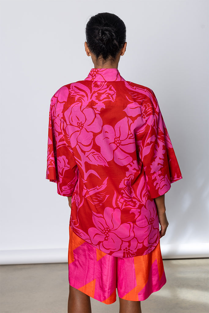 Hawaiian Floral Clea Shirt - Fuchsia