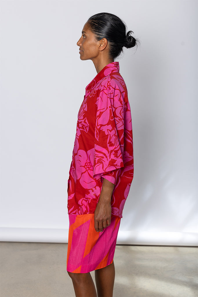 Hawaiian Floral Clea Shirt - Fuchsia
