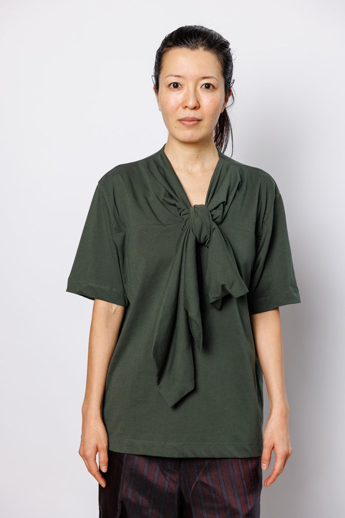 Hebitta Tie Neck T-Shirt - Dark Green