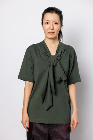 Hebitta Tie Neck T-Shirt - Dark Green