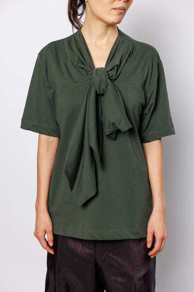 Hebitta Tie Neck T-Shirt - Dark Green
