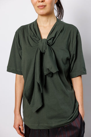 Hebitta Tie Neck T-Shirt - Dark Green