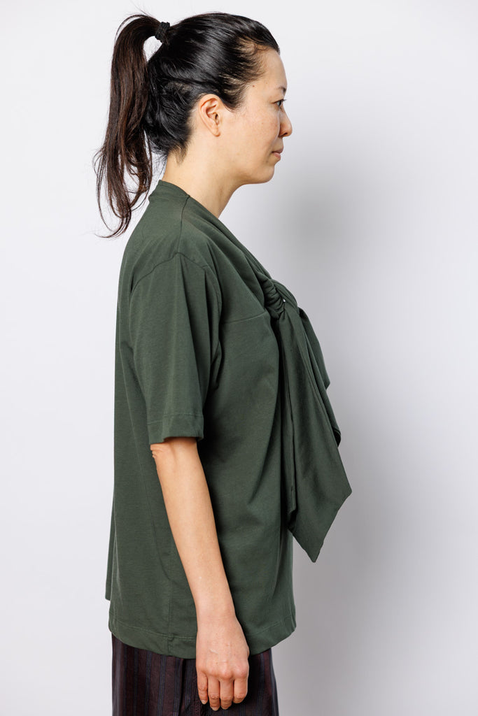 Hebitta Tie Neck T-Shirt - Dark Green