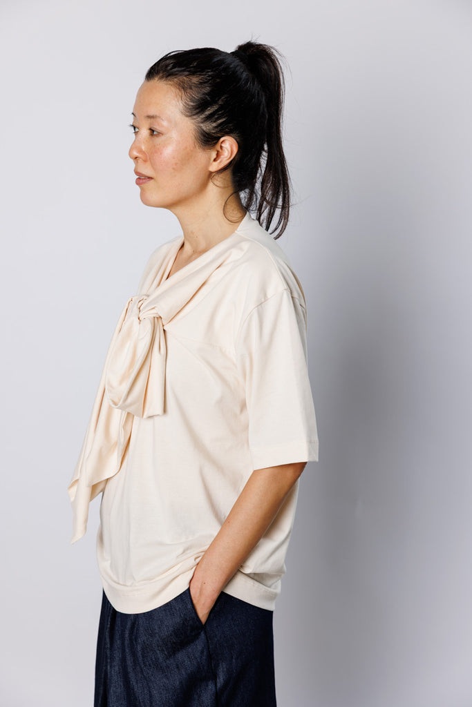Hebitta Tie Neck T-Shirt - Ecru