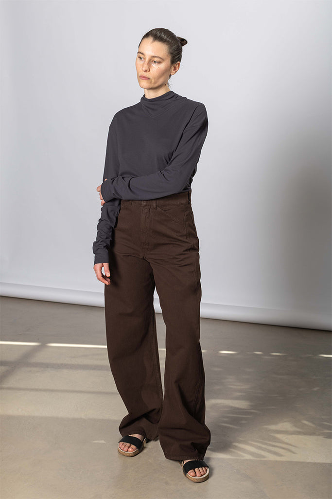 High Waisted Curved Pants - Ristretto