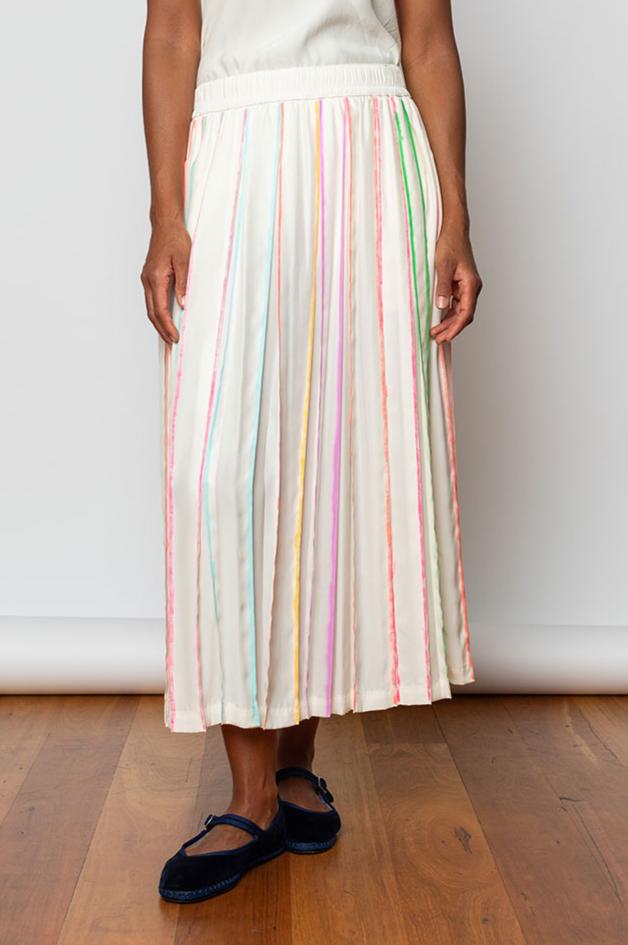 Highlighter Silk Pleated Skirt - White/Multi