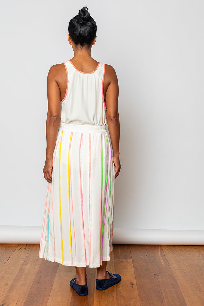 Highlighter Silk Pleated Skirt - White/Multi