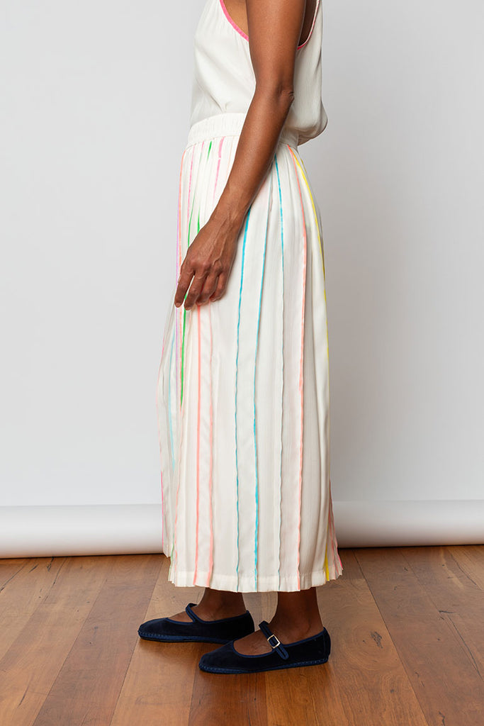 Highlighter Silk Pleated Skirt - White/Multi