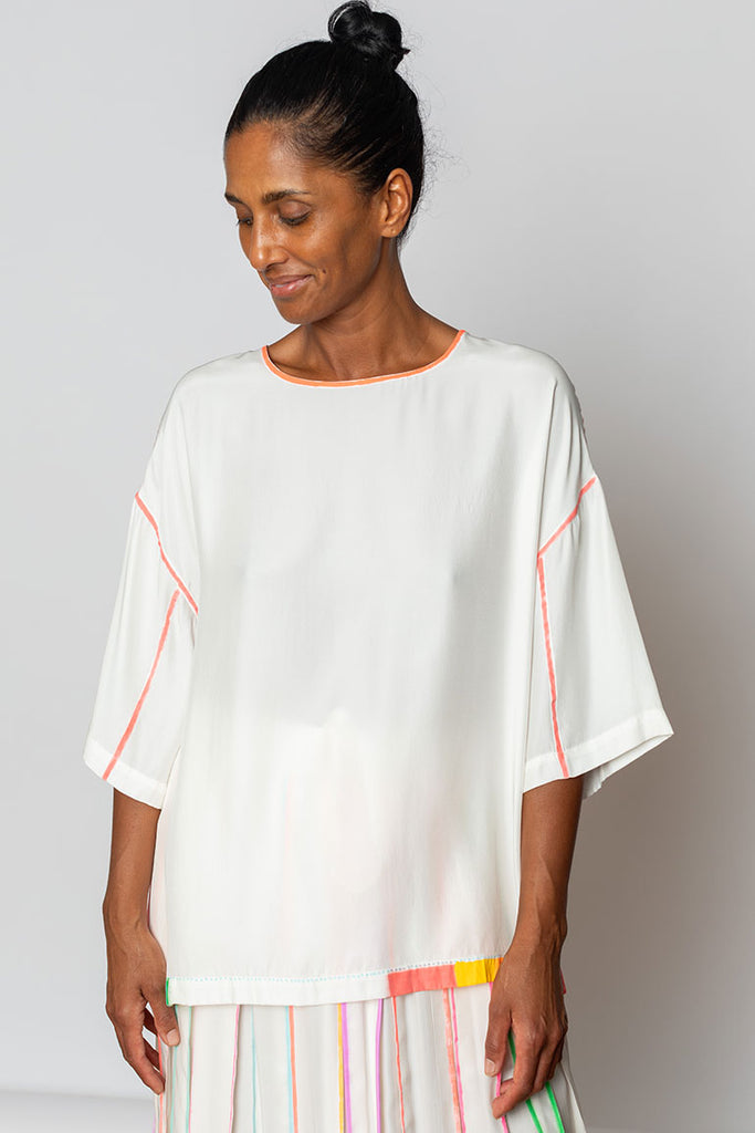 Highlighter Silk T-Shirt - White/Multi