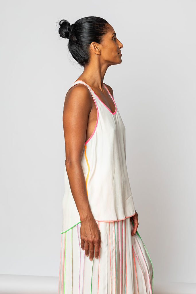 Highlighter Silk Tank - White/Multi